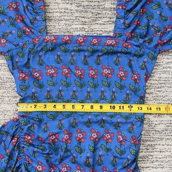 New Rhode Mina Draped Floral-Print Crepe de Chine Mini Dress Blue Small - Picture 10 of 14